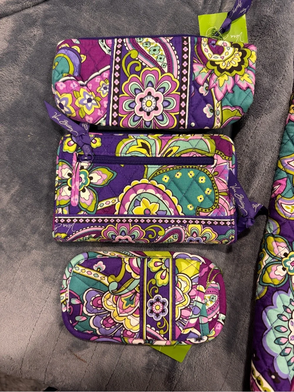 Vera Bradley Purple Teal Paisley Quilted 4 PIECE Set;2 pieces still have tags.